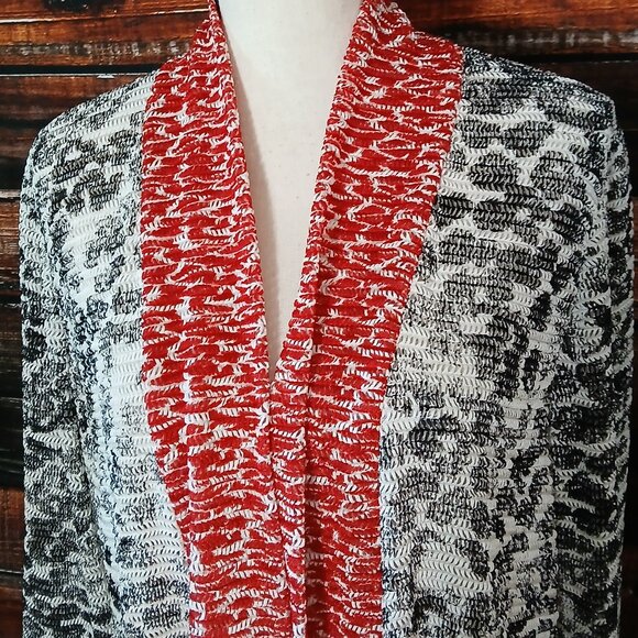 Chicos Easywear Top Size 2 US L Loose Weave Crinkle Cardigan Abstract 3/4 Sleeve - Picture 3 of 10